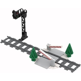 City Schienen Eisenbahnkreuzung Bausteine Set, Zug Schienen Accessoires Geländer Kreuzung Hubhebel Konstruktionsspielzeug Kompatibel mit Großen Marken