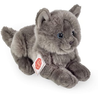 Teddy Hermann 91831 Kartäuser Katze liegend 20 cm, Kuscheltier, Plüschtier mit recycelter Füllung