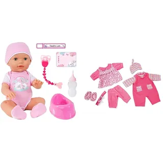 Bayer Design - 94209AA Funktionspuppe „Piccolina Love“ – Babypuppe mit viel Zubehör und Funktionen & 8461900 - Puppenkleidung Set für Puppen, 42-46 cm