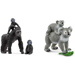 SCHLEICH 42601 Flachland Gorilla Familie, für Kinder ab 3+ Jahren, WILD LIFE - Spielfigur & 42566 Koala Mutter mit Baby, für Kinder ab 3+ Jahren, WILD LIFE - Spielset