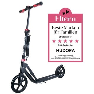 HUDORA BigWheel Style 230 Scooter - schwarz - Aluminium-Roller mit großer Trittfläche - höhenverstellbar & zusammenklappbarer - für bis zu 120kg - Schwarz/Rot