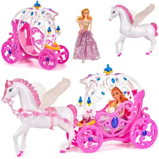 Set: Puppen Kutsche mit Pferd Verschiedene Modelle frei wählbar Pegasus & Puppe - pink passend für Barbie Puppen - Steffi Love - LOL Surprise Spielzeu..