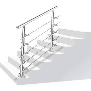 Wolketon Edelstahl Handlauf Gelaender Bausatz mit/ohne Querstreben fuer Treppengelaender innen & aussen, Balkon (80cm, 5 Querstreben)