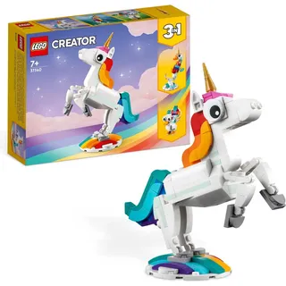 LEGO 31140 Creator 3in1 Magisches Einhorn Spielzeug, Seepferdchen, Pfau, Regenbogen-Einhorn-Tierfiguren, Geschenk für Mädchen und Jungen, baubare... - Beige