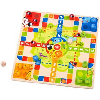 Tooky Toy 2-In-1 Holzspielbrett für Kinder - Holz Brettspiel - Würfel/Schlangen und Leitern-Holzspielzeug - Kinderspielzeug