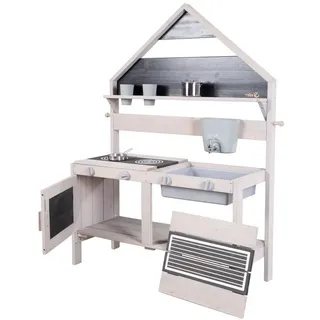 roba® Outdoor-Spielküche Matschküche in Hausoptik, aus FSC zertifiziertem Holz grau