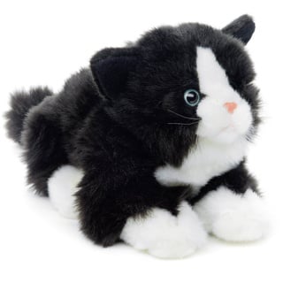 Uni-Toys Kuscheltier Katze mit Stimme (schwarz-weiß) - 20 cm (Länge) - Plüsch, Plüschtier, zu 100 % recyceltes Füllmaterial schwarz