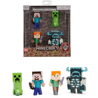 Jada Toys Minecraft Figuren-Set (4 Stück) aus Metall - Sammelfiguren aus Minecraft Caves & Cliffs (Steve, Alex, Creeper und Warden) für Gamer & Sammler ab 8 Jahre, je 6 cm