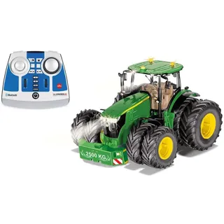 siku 6736, John Deere 7290R Traktor, Inkl. Fernsteuermodul, Grün, Metall/Kunststoff, 1:32, Ferngesteuert, Steuerung mit App via Bluetooth, Abnehmbare Doppelreifen