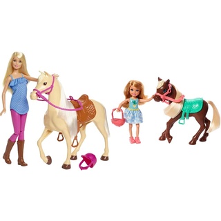 Barbie FXG94 FXH13 Pferd mit Mähne und Puppe mit beweglichen Knien, ab 3 Jahren & GHV78 - Club Chelsea Puppe & Pony (blond) mit Mode und Zubehör, Spielzeug ab 3 Jahren