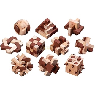 Philos Spiel, Holzpuzzle-Sortiment - 10 Puzzle - Denkspiel - Knobelspiel - Geduldspiel