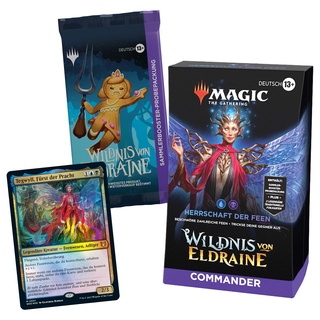 Magic: The Gathering Wildnis von Eldraine Commander-Deck – Herrschaft der Feen (Deck mit 100 Karten, Sammler-Booster-Probepackung mit 2 Karten + Zubehör) (Deutsche Version)
