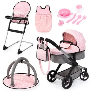 Doll's Pram Xeo Deluxe Set - Grey/Pink (17030AB)