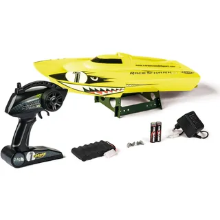 Carson 500108029 Modellsport Race Shark FD RC Motorboot 100% RTR 395mm 2.4G gelb-Ferngesteuertes Boot-LED Beleuchtung-Sicherheitsschaltung-500108029