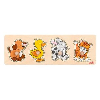 Goki Puzzle 57866 Hund, Ente, Hase und Katze, Steckpuzzle, Holz, ab 1 Jahr, 4 Teile