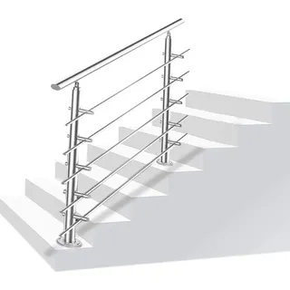 Wolketon Edelstahl Handlauf Gelaender Bausatz mit/ohne Querstreben fuer Treppengelaender innen & aussen, Balkon (160cm, 5 Querstreben)