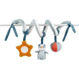 Nattou Spielzeug zum Aufhängen aus Polyester, Dachs Felix, Mit Rassel und weiteren Aktivitäten, Ca. 30 cm, Felix und Leo, Hellblau