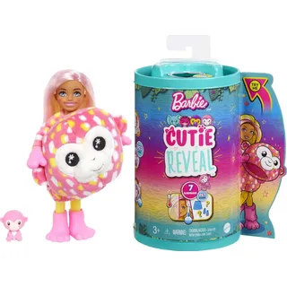 Barbie Cutie Reveal, Chelsea Puppe mit Affenzubehör, 7 Überraschungen, Haustier, Farbwechseleffekt, inkl Cutie Reveal Puppe, Geschenk für Kinder, Spielzeug ab 3 Jahre,HKR14