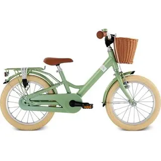 PUKY 4241 YOUKE 16 CLASSIC Alu-Kinderfahrrad mit Lenkerkorb, Rücktrittbremse retro green