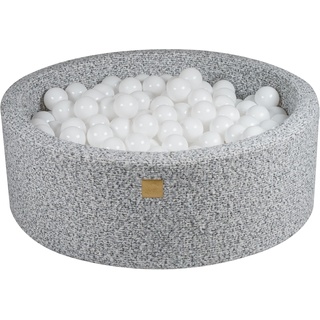 MEOWBABY Bällebad Baby - Rund 90x30cm Ballgruben für Kinder mit 200 Bälle, Boucle, Grau Melange: Weiß