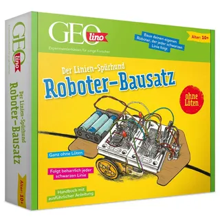 FRANZIS 67076 - GEOlino Roboter-Bausatz: Der Linien Spürhund - Eigenen Roboter bauen - Funktioniert öhne Löten - Ab 10 Jahren