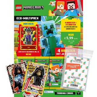 Bundle mit Lego Minecraft Serie 1 Trading Cards - 1 Multipack (zufällige Auswahl) + 2 Limitierte Star Wars Karten + Exklusive Collect-it Hüllen