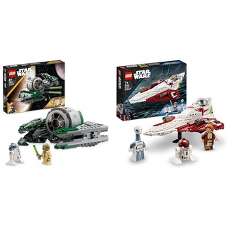 LEGO 75360 Star Wars Yodas Jedi Starfighter & 75333 Star Wars Obi-Wan Kenobis Jedi Starfighter, Spielzeug zum Bauen mit Taun We, Droidenfigur und Lichtschwert, Angriff der Klonkrieger Set