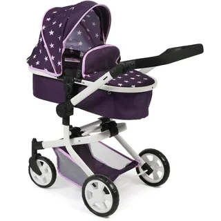 Bayer Chic 2000 - Puppenwagen Mika, 2in1 Kombipuppenwagen für Kinder von 4 bis 8 Jahren, Stars lila, 73 x 41 x 82 cm