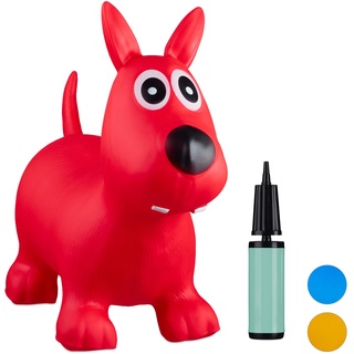 Relaxdays 10024990_47, rot Hüpftier Hund, inklusive Luftpumpe, Hüpfhund bis 50 kg, Hopser BPA frei, für Kinder, Hüpfspielzeug