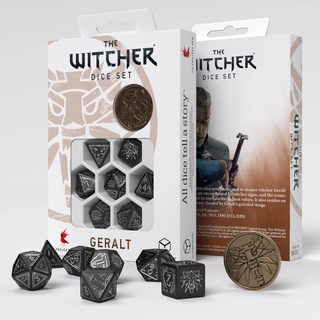 Q-Workshop 85244 The Witcher Dice Set: Geralt – Silver Sword (7) Cardgame, Mehrfarbig