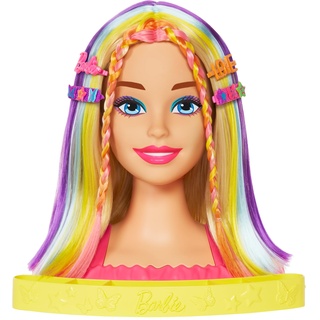 Barbie Totally Hair - Neon-Regenbogen Deluxe Styling-Kopf mit 22 Zubehörteilen, 10 Farbwechselelementen und Color Reveal-Accessoires, inklusive Aufbewahrungsfach, ab 3 Jahren, HMD78