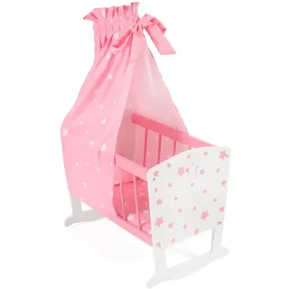 Bayer Chic 2000 - Puppenwiege für Puppen bis 46 cm, Puppenbett, Puppenmöbel, Stars pink, 31 x 50 x 72 cm