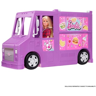 Barbie Food-Truck Spielset aufklappbar, über 30 Teile Puppen-Zubehör