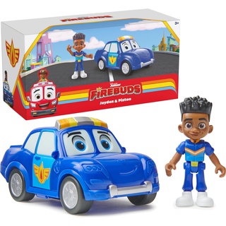 Spin Master Disney Junior Firebuds, Jayden und Piston, Actionfigur und Spielzeugpolizeiauto mit interaktiver Aug