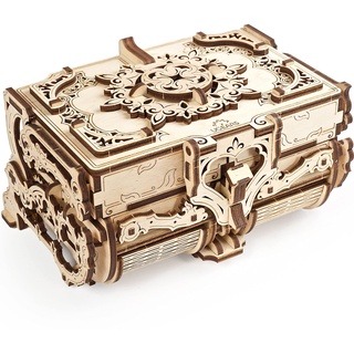 UGEARS Schatulle 3D Modellbausatz Holztruhe-3D Holzbausatz Schatzkiste-3D Puzzle Erwachsene Box (Antik-Schatulle)