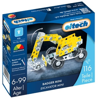 Eitech 00253 Metallbaukasten - Bagger Mini, Konstruktionsspielzeug für Kinder ab 6 Jahren, Baustellenfahrzeug mit beweglichem Schaufelarm