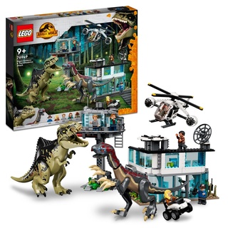 LEGO 76949 Jurassic World Giganotosaurus & Therizinosaurus Angriff Set mit Spielzeug-Hubschrauber, Garage, Spielzeugauto und 2 Dinosaurier-Figuren,...