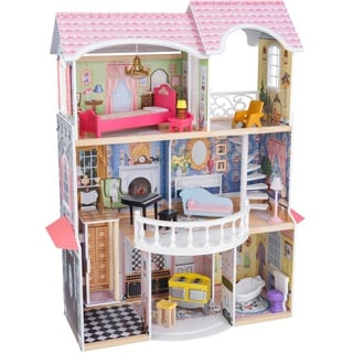 KidKraft Puppenhaus Magnolia Mansion aus Holz mit Möbeln und Zubehör, Spielset mit Balkon und Aufzug für 30 cm Puppen, Spielzeug für Kinder ab 3 Jahre, 65907
