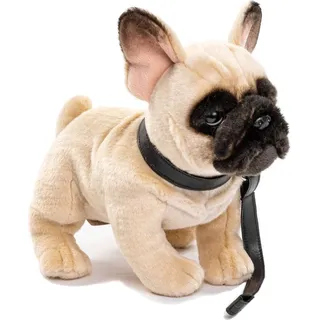 Uni-Toys - Französische Bulldogge (beige), mit Leine - 27 cm (Länge) - Plüsch-Hund, Dogge - Plüschtier, Kuscheltier