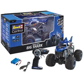 Revell Control 24558 RC Monster Truck BIG SHARK, Hai Design, 2.4 GHz, für Recht-und Linkshänder, bullige Reifen, Li-Ion-Akku, 32,5 cm ferngesteuertes Auto, Blau