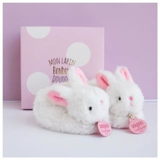 DOUDOU ET COMPAGNIE Lapin - Hausschuhe mit Rassel Pink 0-6 Monate - Weiß/Rosa