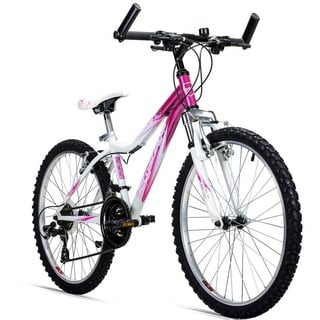 bergsteiger Kinderfahrrad Verona 24 Zoll, geeignet für 8, 9, 10, 11 Jahre, Mädchen, 18 Gang Shimano Tourney RD-TZ50 Schaltwerk, Kettenschaltung, V-Bremsen rosa