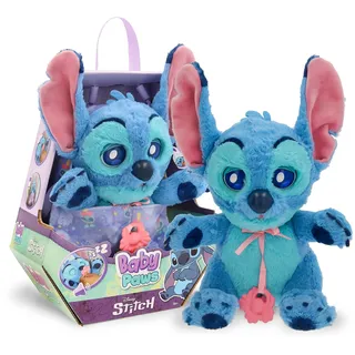 BABY PAWS Stitch, Interaktives Plüschtier Mit Soundfunktion beim Öffnen und Schließen der Augen, inklusive Einer Tragedecke, Geschenk Spielzeug für Kinder ab 18 Monaten