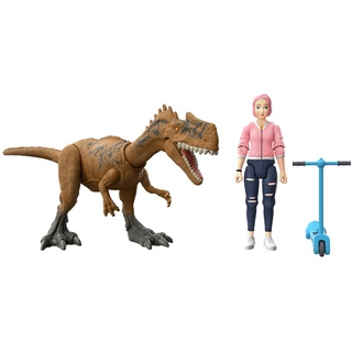 Jurassic World Toys World Mensch & Dino Pack Brooklynn & Monolophosaurus Camp Kreideküre, Sammel-Actionfiguren & Roller, bewegliche Gelenke, authentis, HCL90, Mehrfarbig