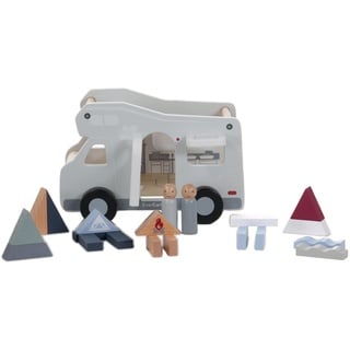 EverEarth Kinder Camping Van mit Bauklötzen und Spielfiguren aus Holz - Kinder Campingbus Caravan für Jungen und Mädchen - Spielauto Bulli Set geeignet für Geschenk - Wohnmobil Spielzeugautos EE33904