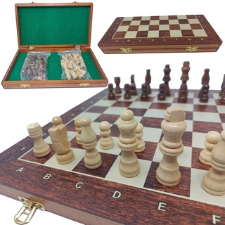 ChessEbook Schachspiel - Hochwertiges Schachbrett aus Holz - Chess Board Set klappbar - Schachbrett-Spielset mit Schachfiguren - 35 x 35 cm