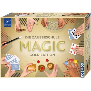 KOSMOS 698232 MAGIC Die Zauberschule - Gold Edition, 150 Zauber Tricks von leicht bis anspruchsvoll, magische Zauber Utensilien, Zauberkasten für Kinder ab 8 Jahre, Einsteiger, mit Online Erklärvideos