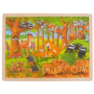 goki Rahmenpuzzle Einlegepuzzle Tierkinder im Wald Holzpuzzle 48 Teile, 48 Puzzleteile, Holzteile