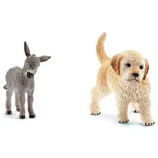 Schleich 13746 - Esel Fohlen & 16396 - Golden Retriever Welpe