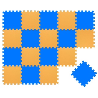 LittleTom Puzzlematte 18 Teile Baby Kinder Puzzlematte ab Null - 30x30cm, dunkelblau gelbe Matte bunt